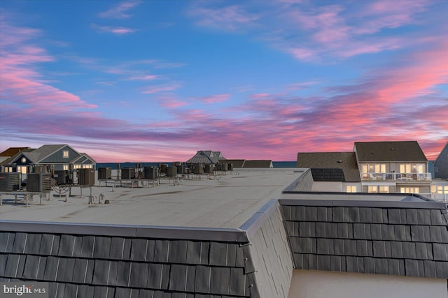 view of patio terrace at dusk