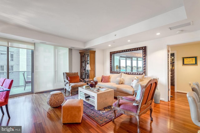 living room featuring light wood-type flooring