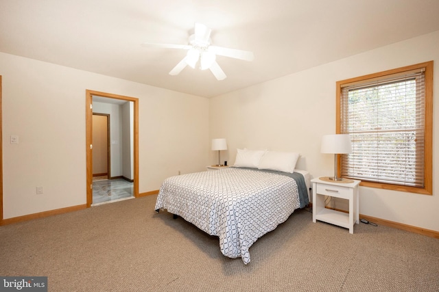 bedroom featuring carpet floors and ceiling fan