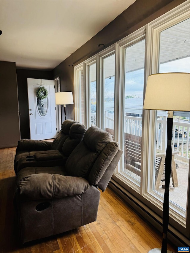 living room with hardwood / wood-style flooring