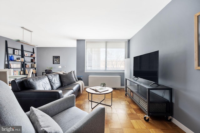 living room with radiator