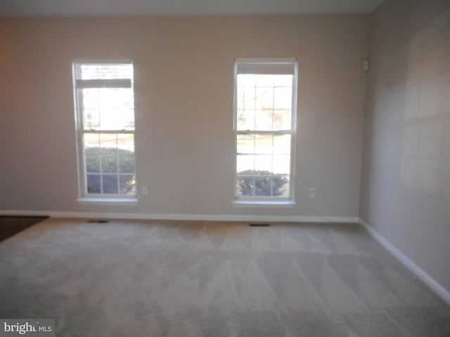 spare room featuring carpet floors and plenty of natural light