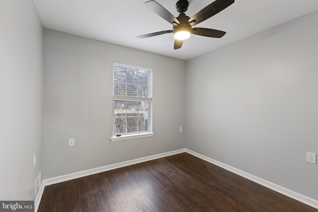 unfurnished room featuring ceiling fan and hardwood / wood-style floors