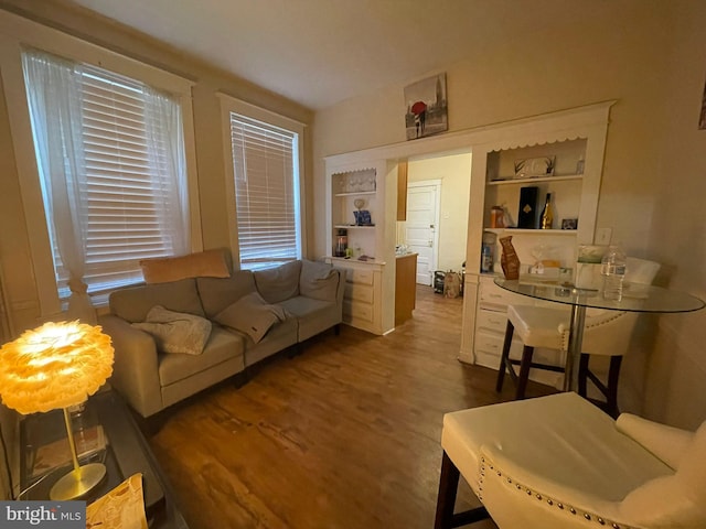 living room with hardwood / wood-style flooring