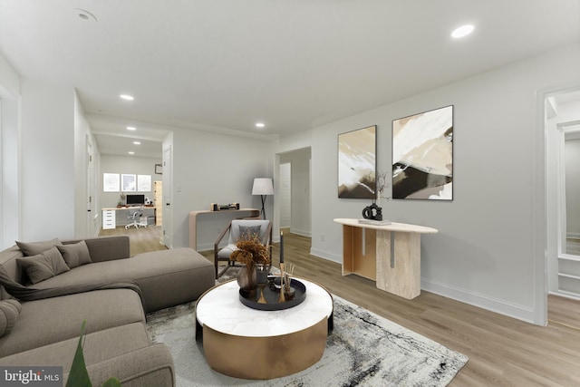 living room with light hardwood / wood-style flooring