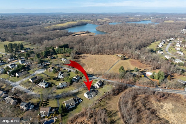 aerial view with a water view