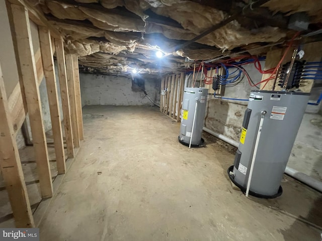 basement featuring water heater