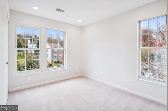 carpeted spare room featuring a wealth of natural light