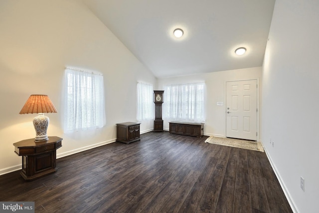 223 Jutland Way Unit 266, Red Lion, PA 17356 - foyer entrance with dark wood-style floors, high vaulted ceiling, and baseboards