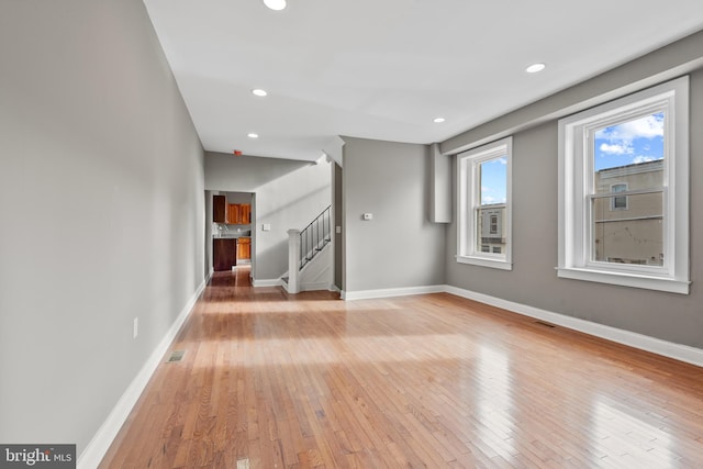 unfurnished living room with light hardwood / wood-style floors