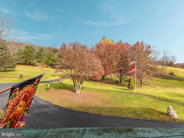 view of community with a yard and a rural view