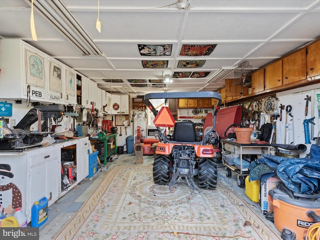 garage featuring a workshop area