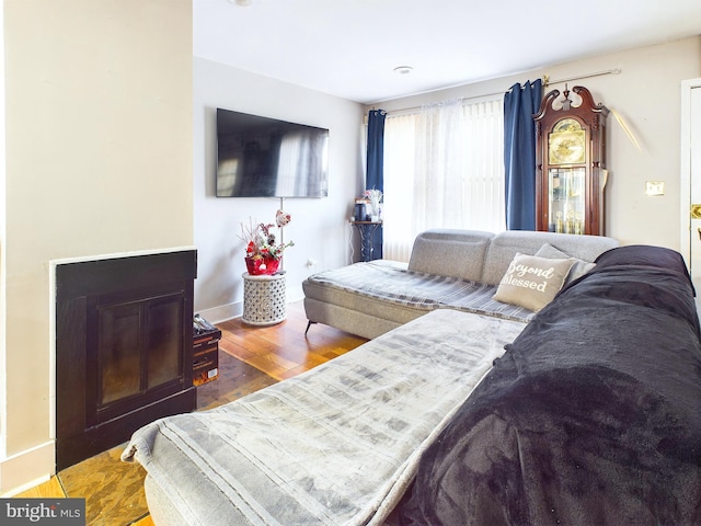 living room with hardwood / wood-style floors