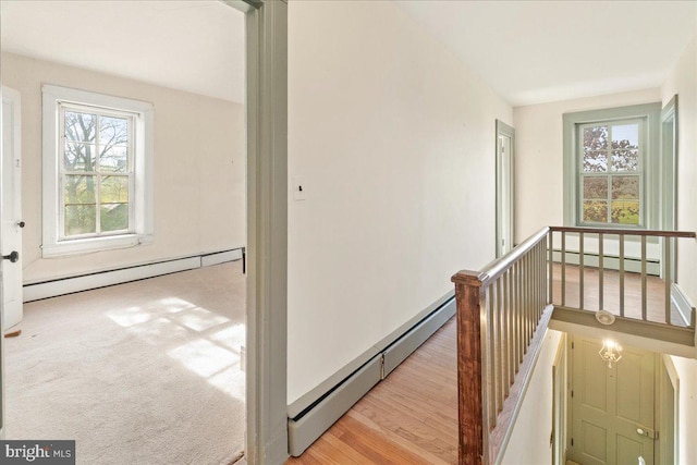 hallway featuring light hardwood / wood-style flooring and a baseboard radiator