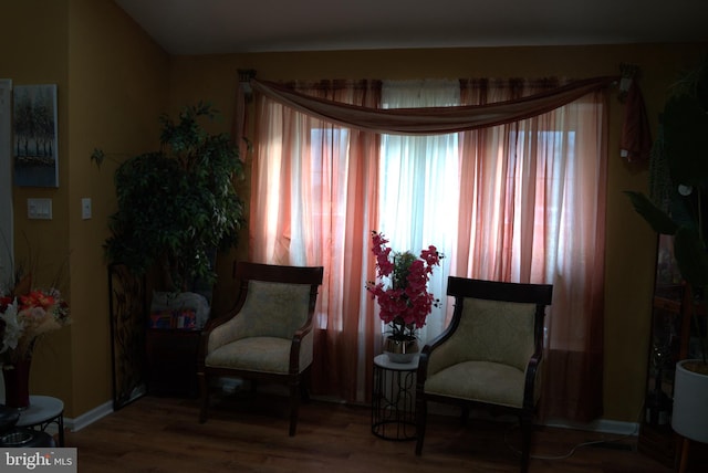 sitting room with hardwood / wood-style flooring