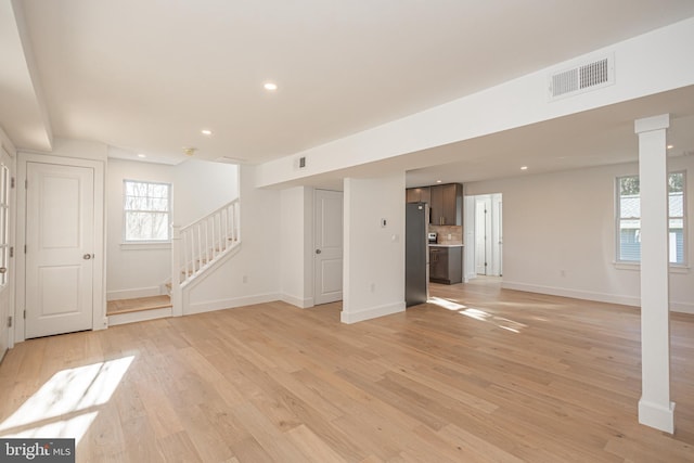 unfurnished living room featuring light hardwood / wood-style floors