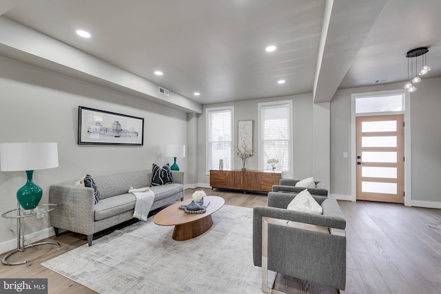 living room with hardwood / wood-style floors