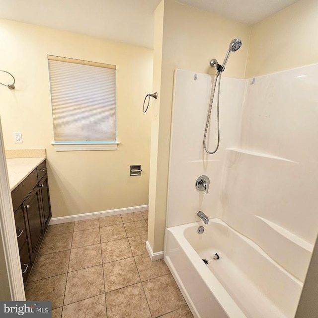 bathroom featuring tile patterned flooring, vanity, and  shower combination