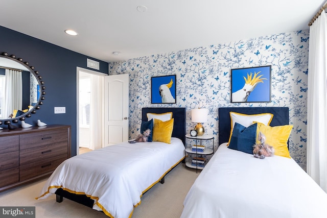 carpeted bedroom featuring multiple windows