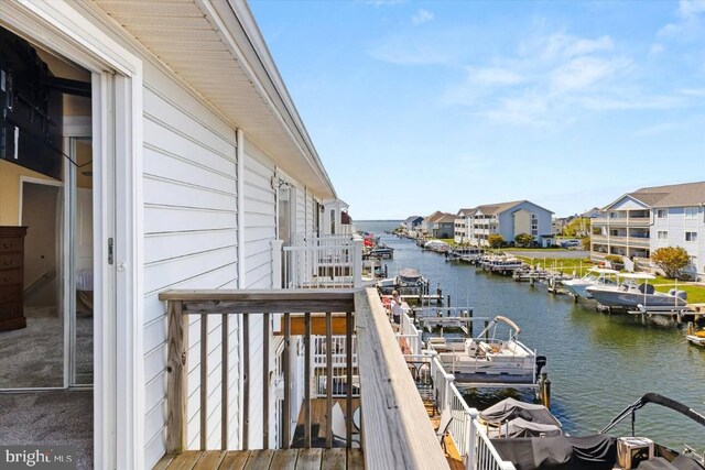 exterior space with a water view