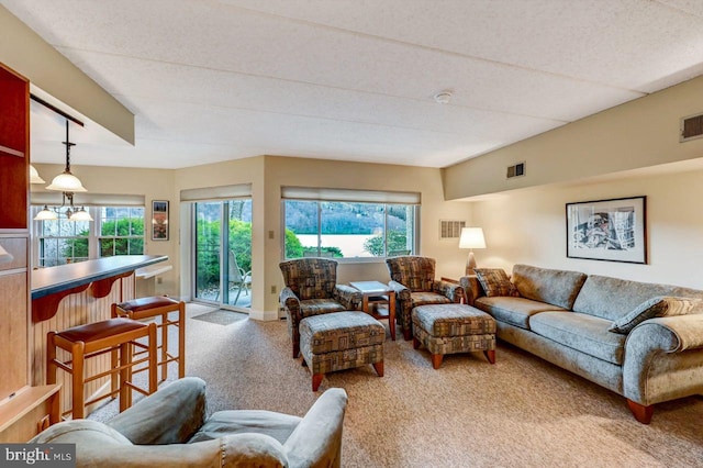 carpeted living room featuring a wealth of natural light