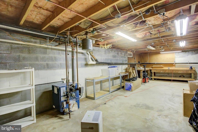 basement with a workshop area