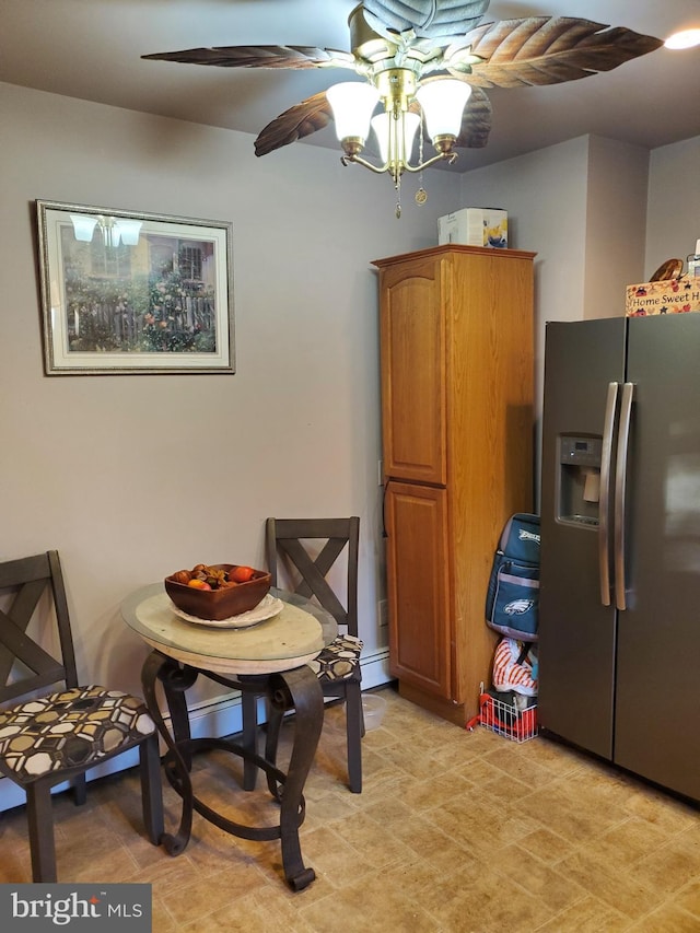 dining area featuring ceiling fan