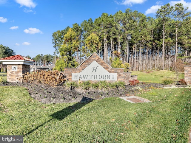 community / neighborhood sign with a lawn