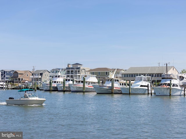 view of dock with a water view