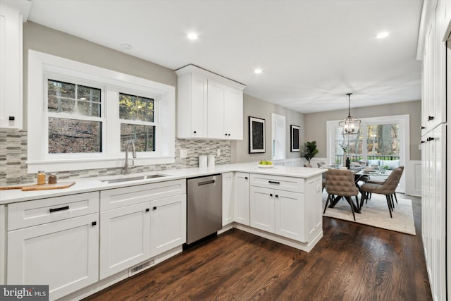 kitchen featuring dishwasher, dark hardwood / wood-style flooring, plenty of natural light, and sink