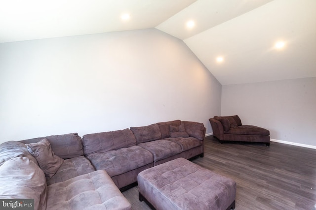 4504 Harbor Beach Blvd, Brigantine, NJ 08203 - living room featuring lofted ceiling, dark wood finished floors, recessed lighting, and baseboards