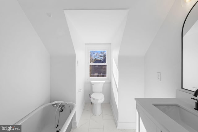 bathroom with vanity, a bath, and toilet