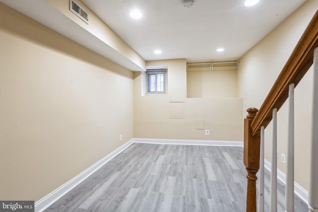 basement with light wood-type flooring