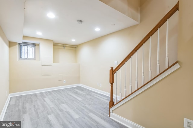 basement with light wood-type flooring