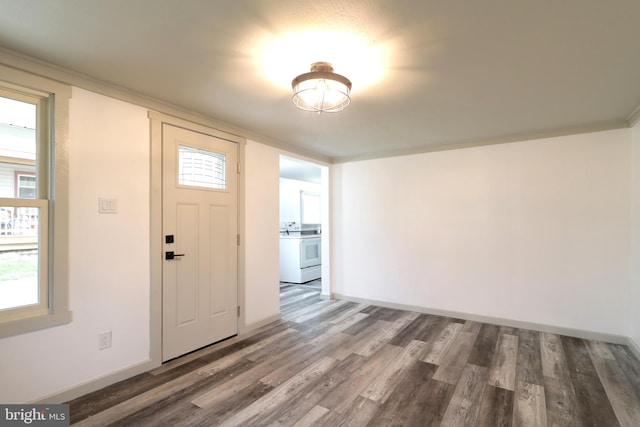 entryway with dark wood-type flooring