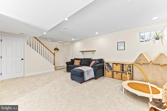 living room with carpet flooring