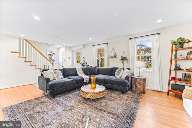 living room featuring light wood-type flooring