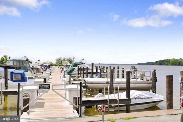 view of dock featuring a water view