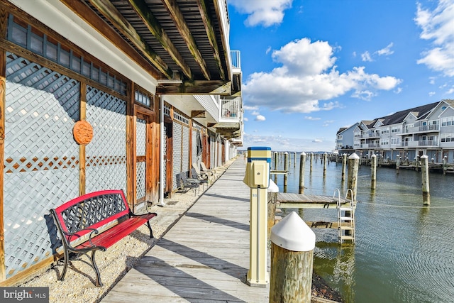 view of dock featuring a water view