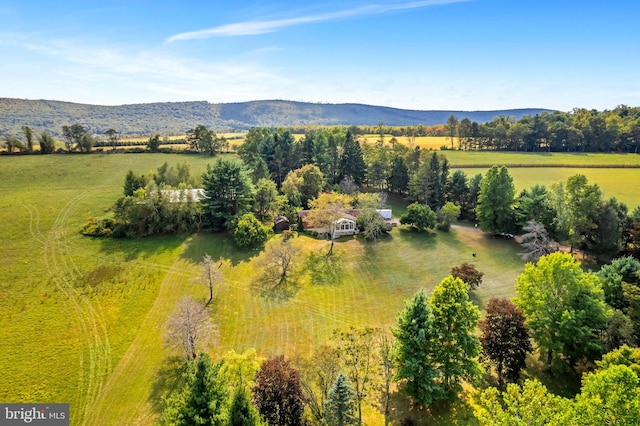 aerial view with a mountain view and a rural view