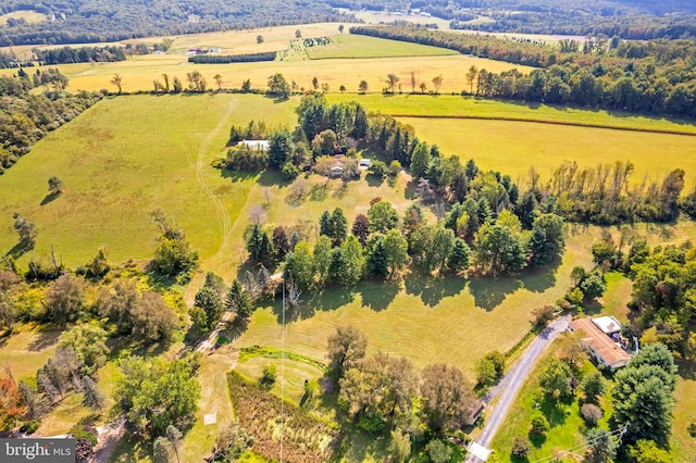 birds eye view of property with a rural view