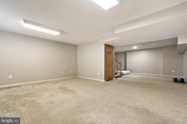 basement featuring carpet flooring