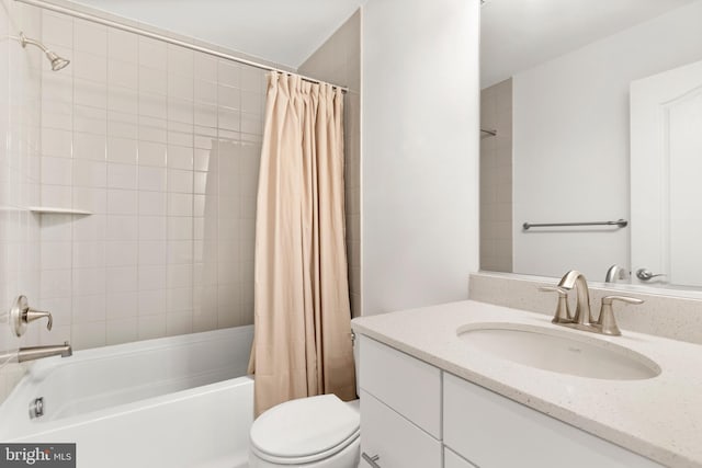 full bathroom featuring vanity, toilet, and shower / bath combo with shower curtain