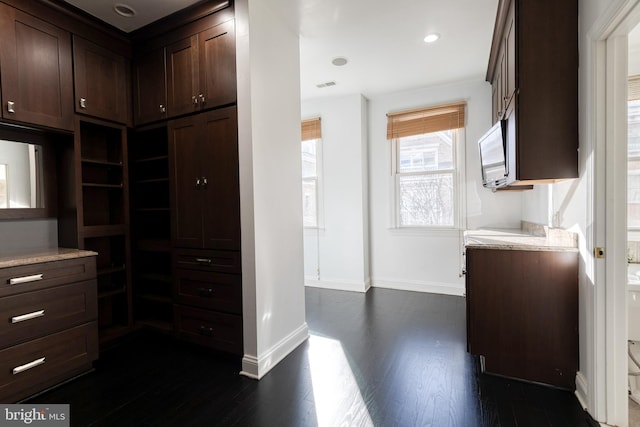 spacious closet featuring dark wood-type flooring