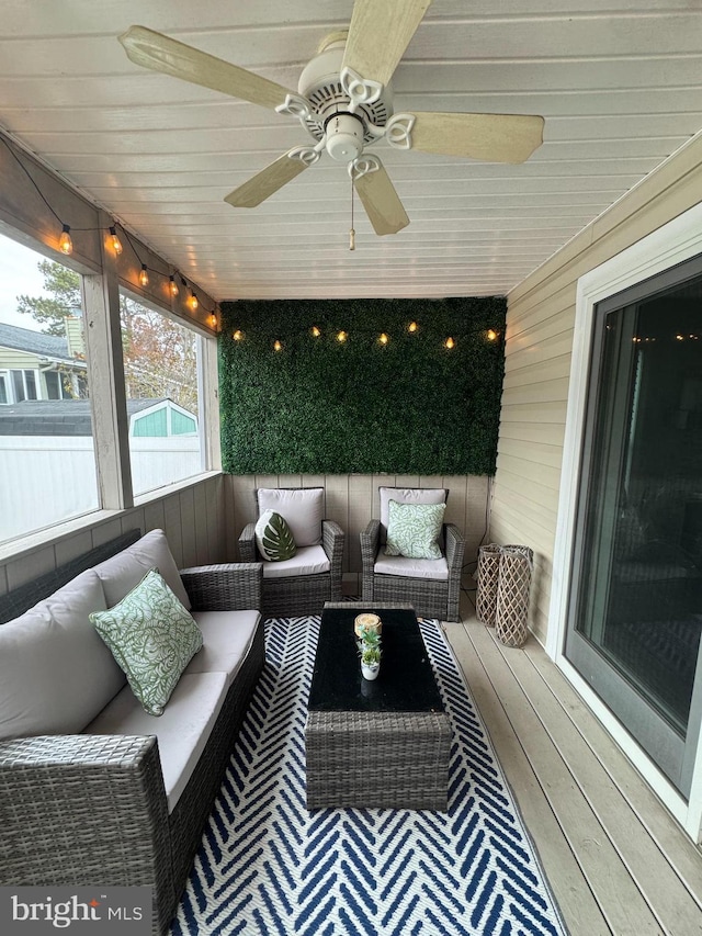 13801 Fountain Rd, Ocean City, MD 21842 - sunroom / solarium with a ceiling fan and an outdoor hangout area