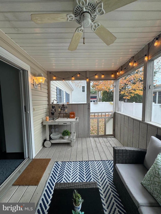 13801 Fountain Rd, Ocean City, MD 21842 - wooden terrace with a ceiling fan