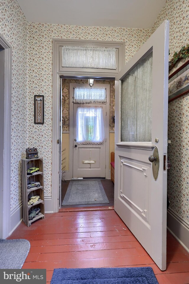 entryway with hardwood / wood-style floors