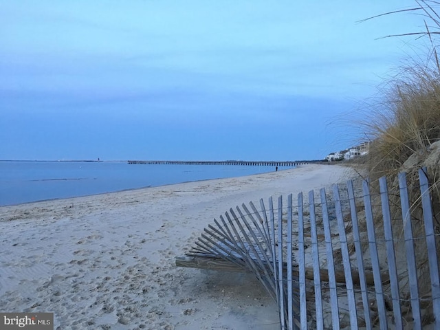 view of water feature with a view of the beach