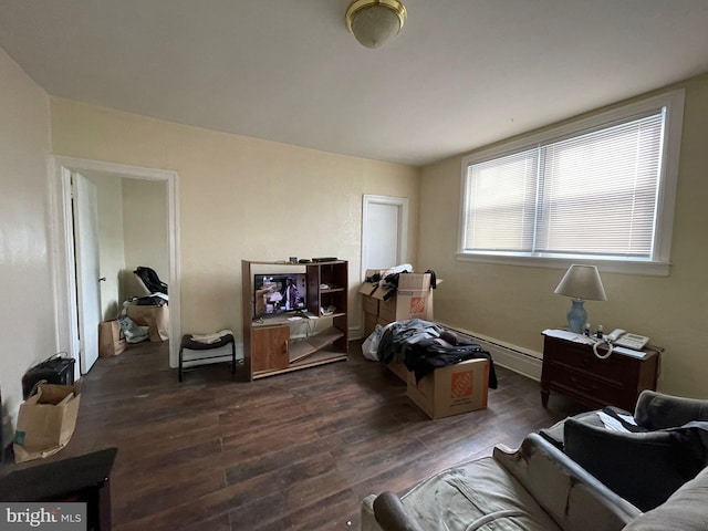 misc room with dark wood-type flooring