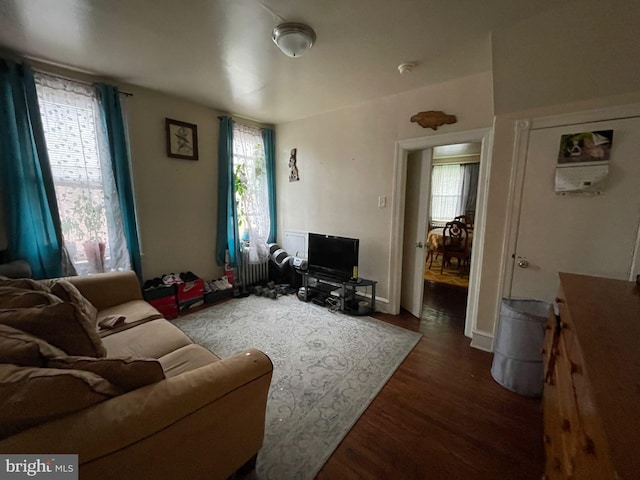 living room featuring dark hardwood / wood-style floors